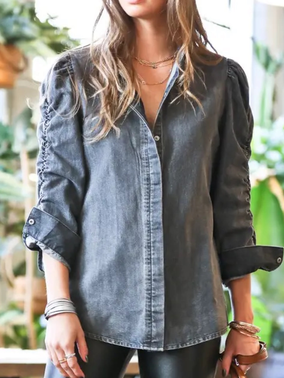 Denim Ruched Sleeve Top Denim Ruched Sleeve Top