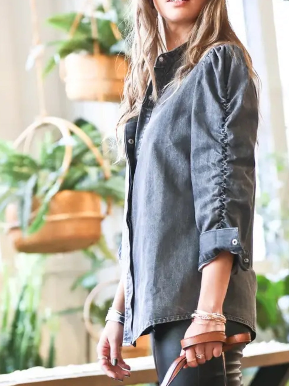 Denim Ruched Sleeve Top Denim Ruched Sleeve Top