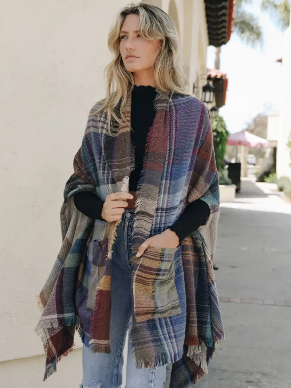 Plaid Pocket Ruana Wrap Plaid Pocket Ruana Wrap