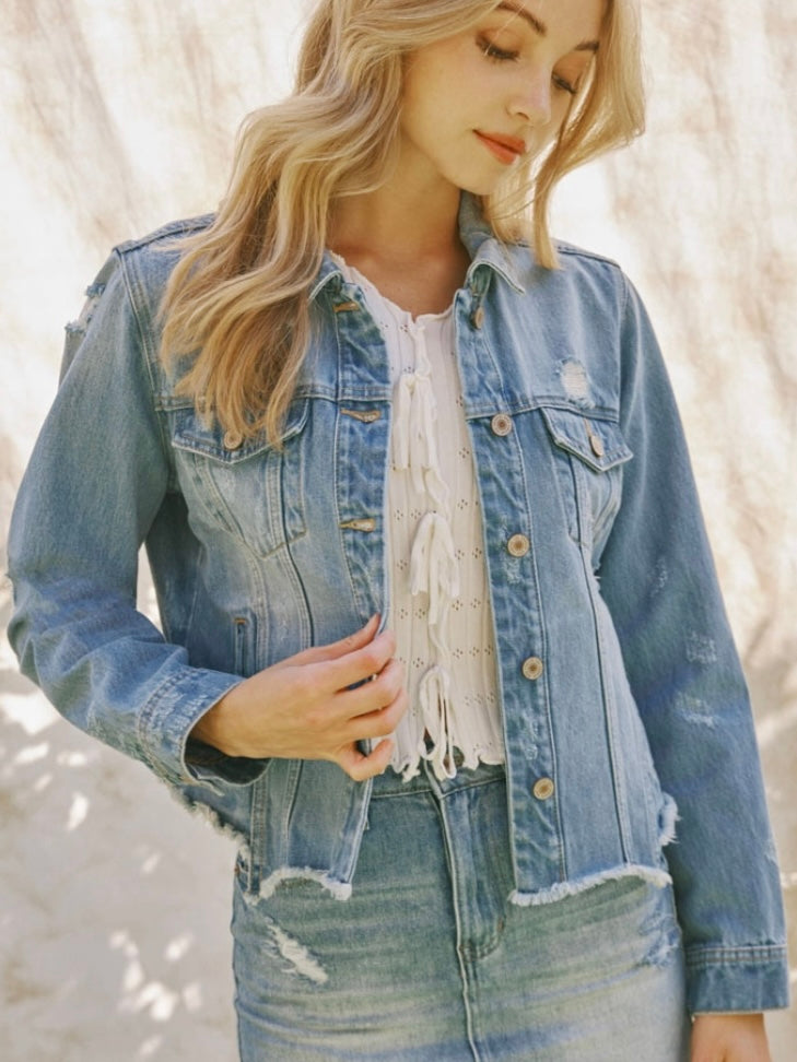 Raw Hem Blue Jean Jacket Raw Hem Blue Jean Jacket
