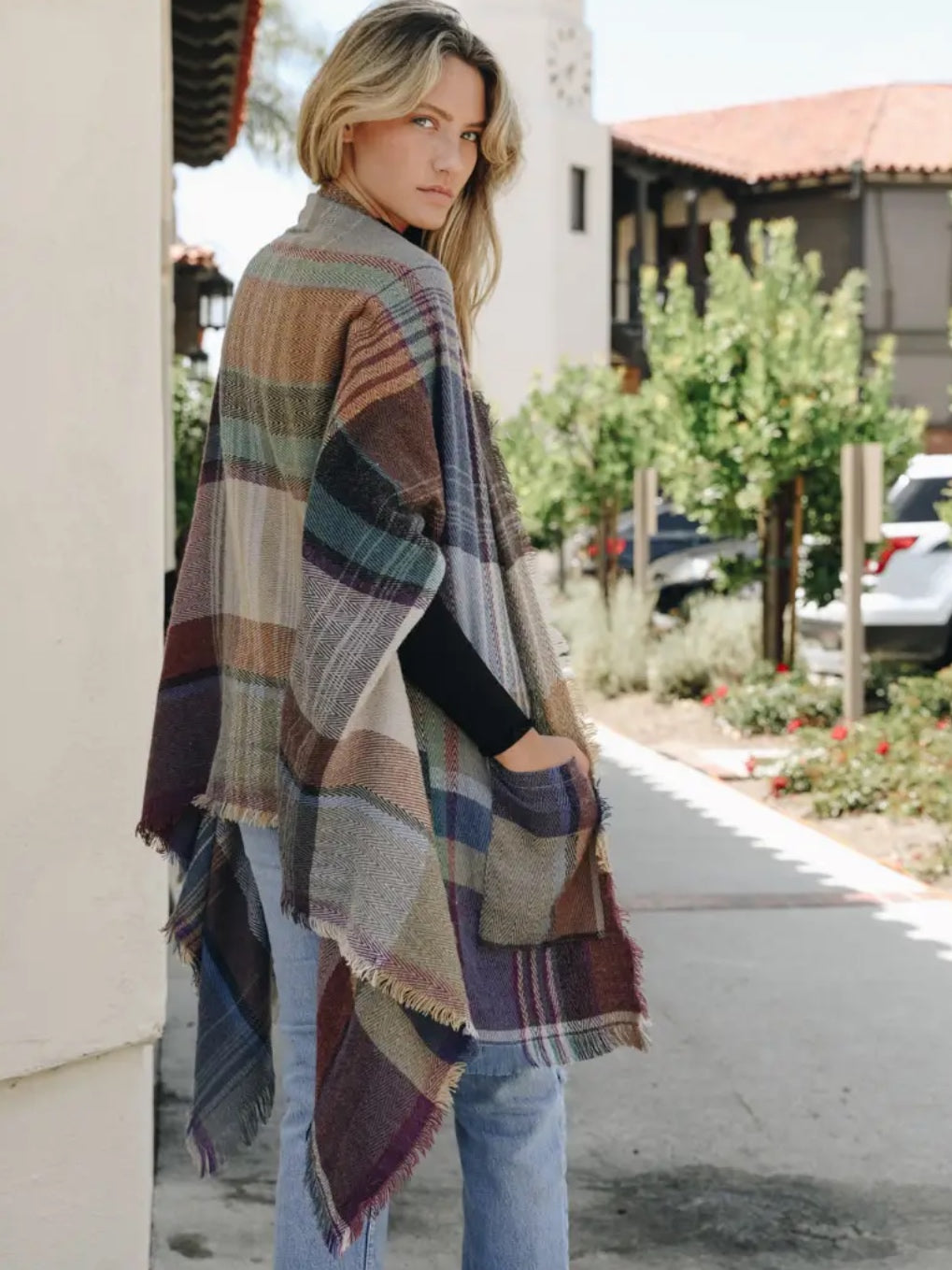Plaid Pocket Ruana Wrap Plaid Pocket Ruana Wrap
