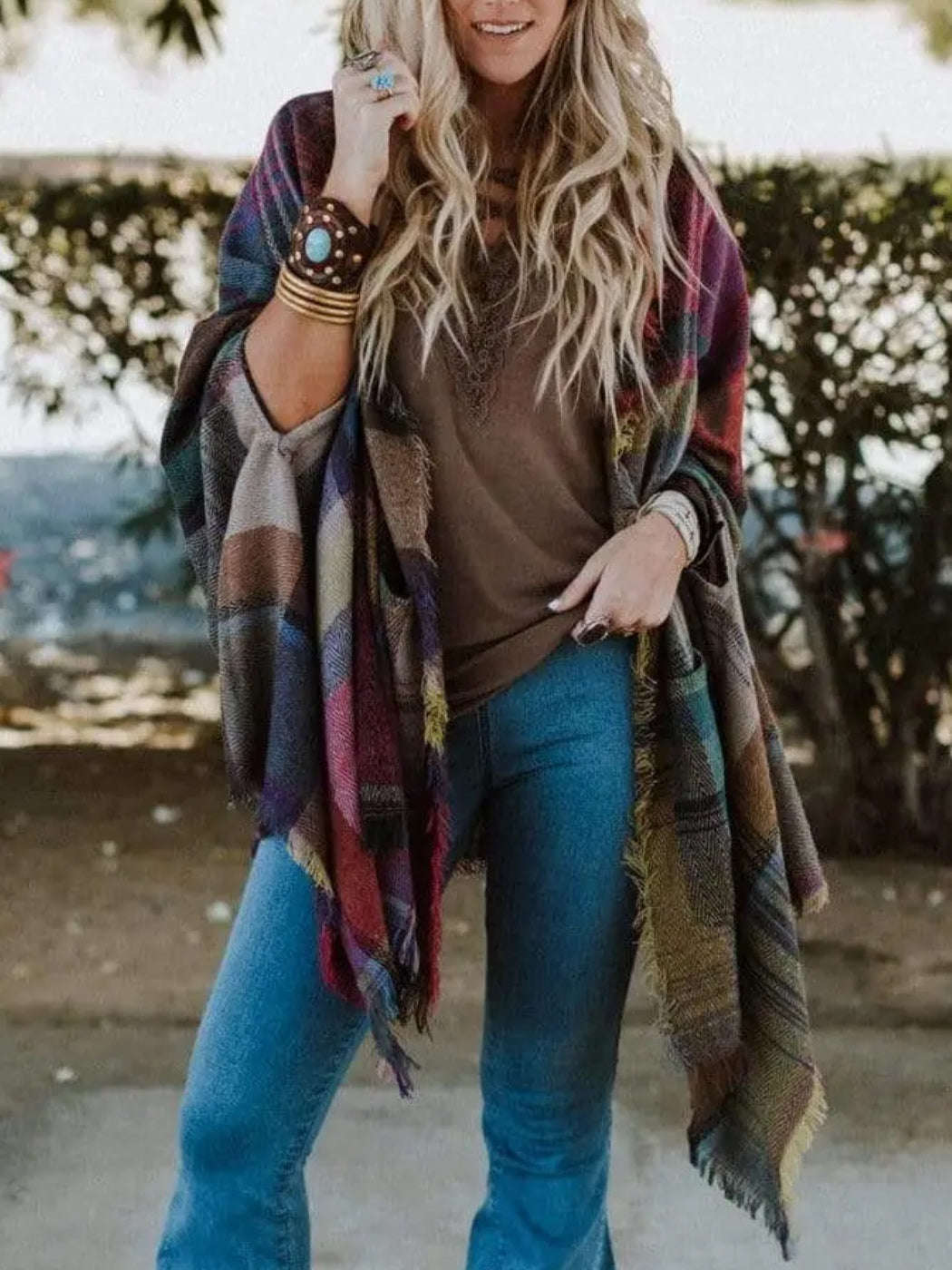 Plaid Pocket Ruana Wrap Plaid Pocket Ruana Wrap