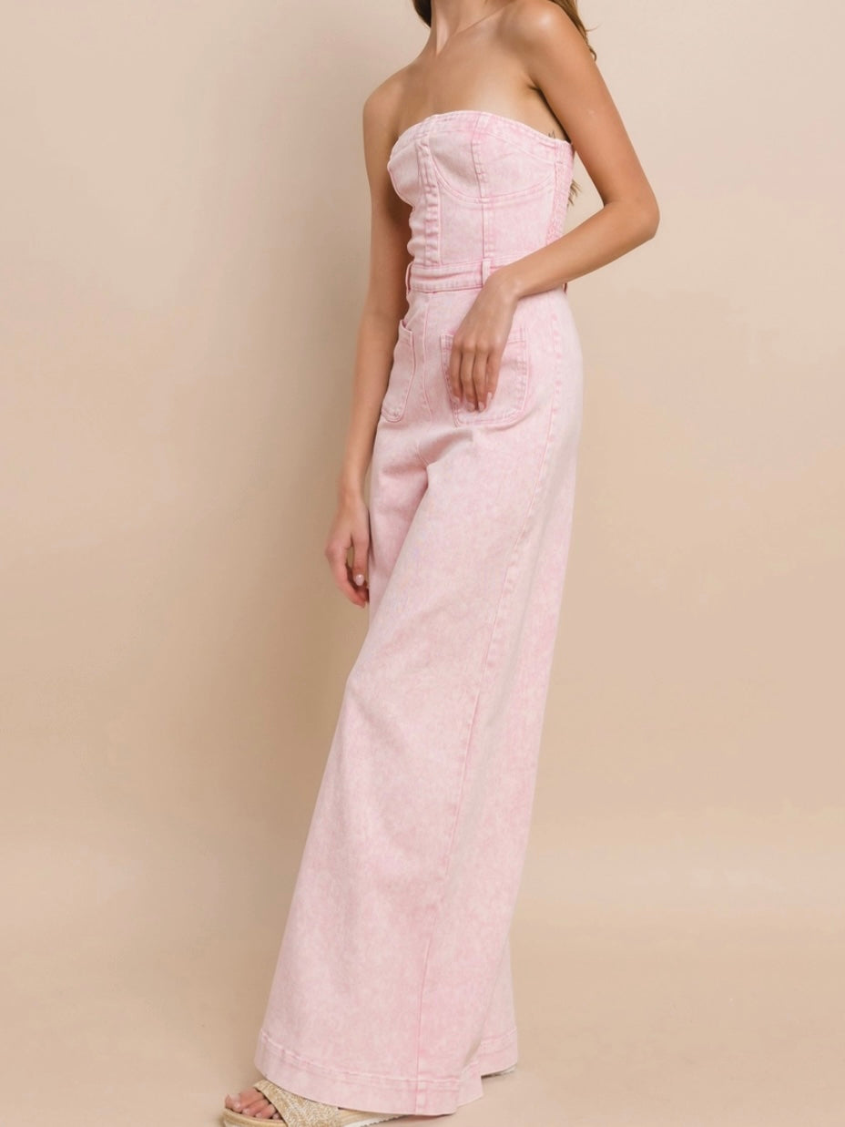 Just Sweet Pink Denim Jumpsuit Just Sweet Pink Denim Jumpsuit