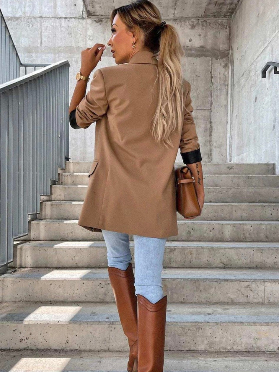 Myla Faux Leather Camel Blazer