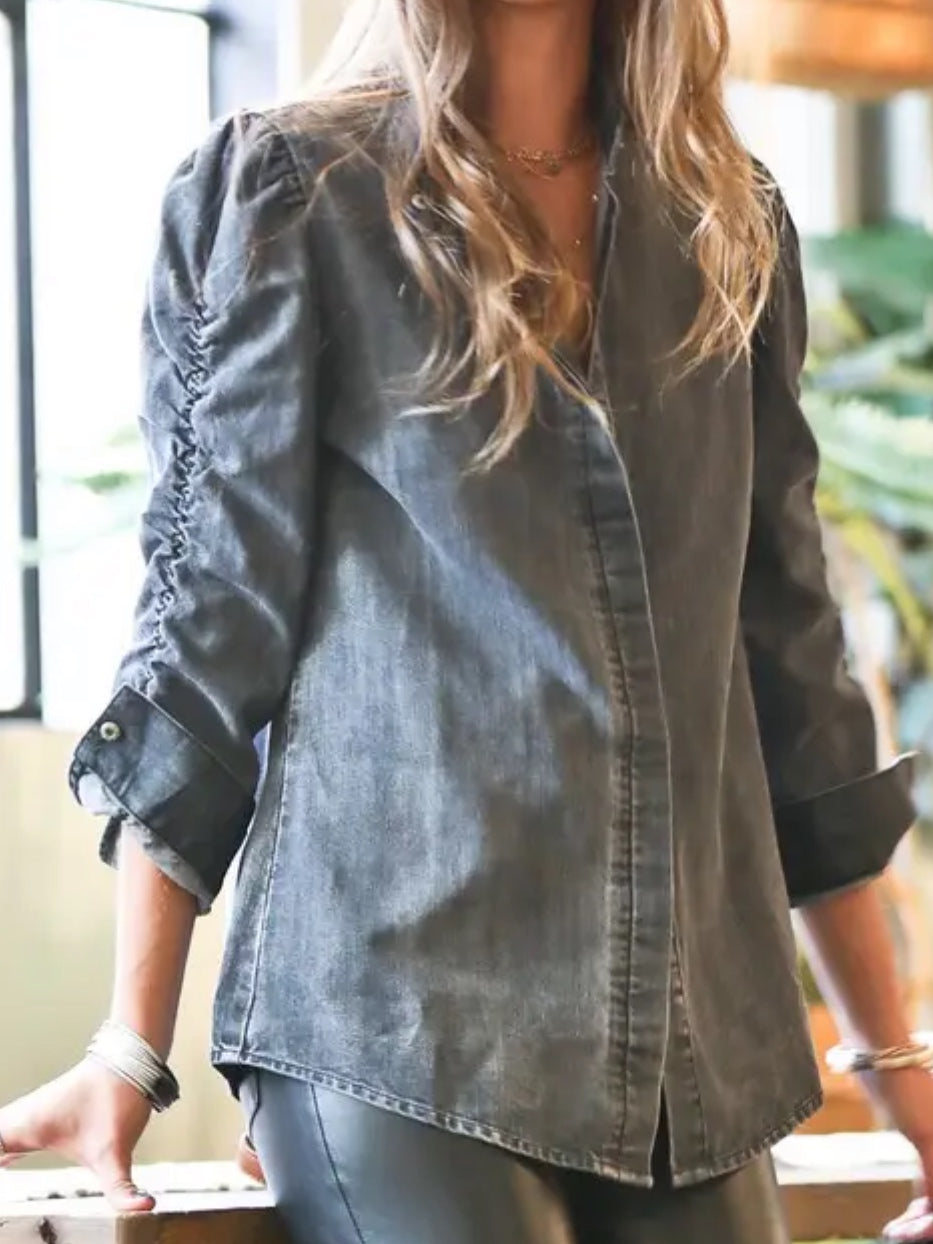 Denim Ruched Sleeve Top Denim Ruched Sleeve Top