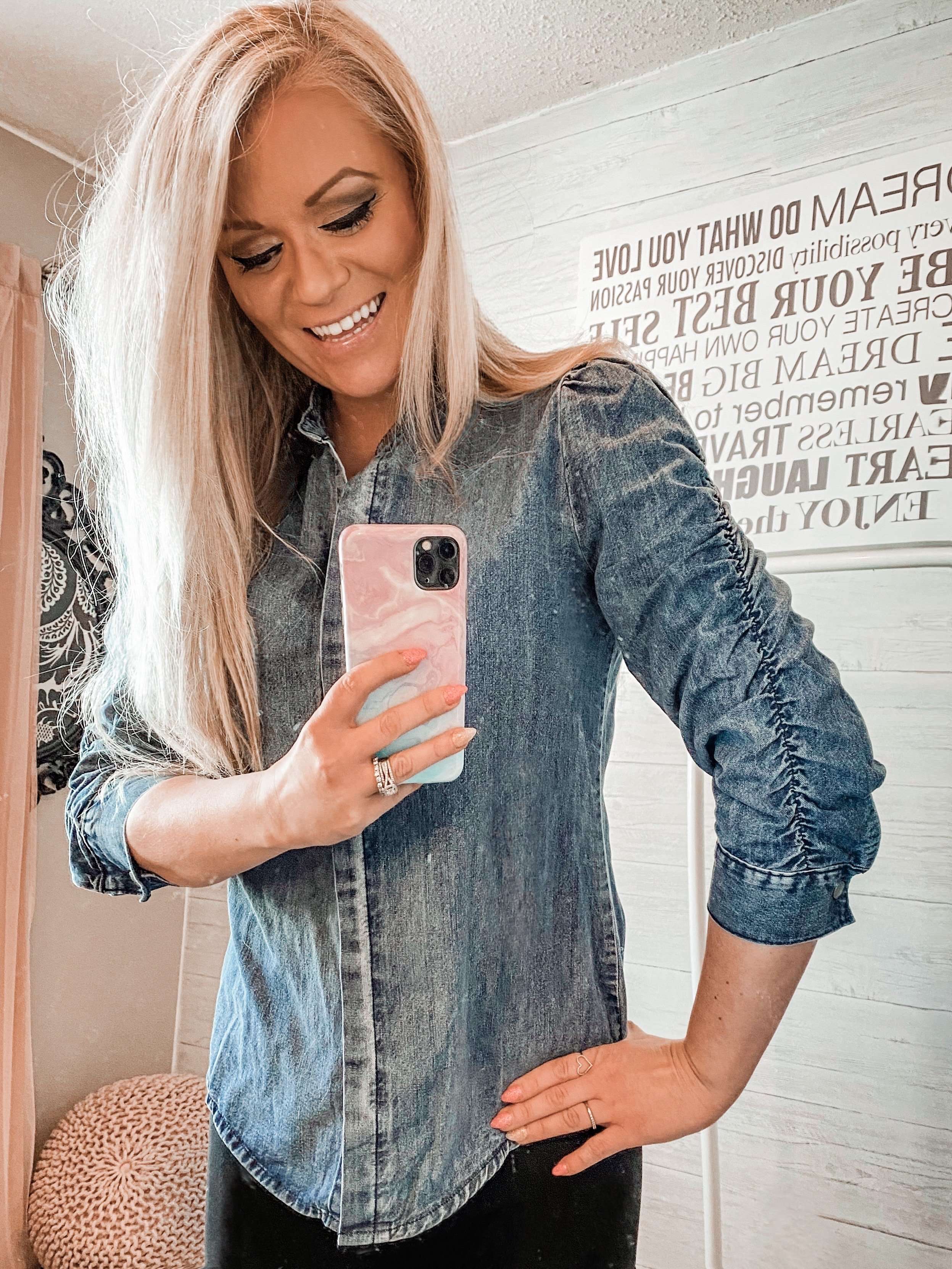 Denim Ruched Sleeve Top Denim Ruched Sleeve Top