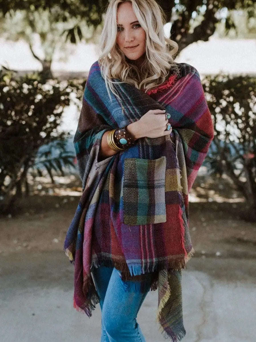 Plaid Pocket Ruana Wrap Plaid Pocket Ruana Wrap