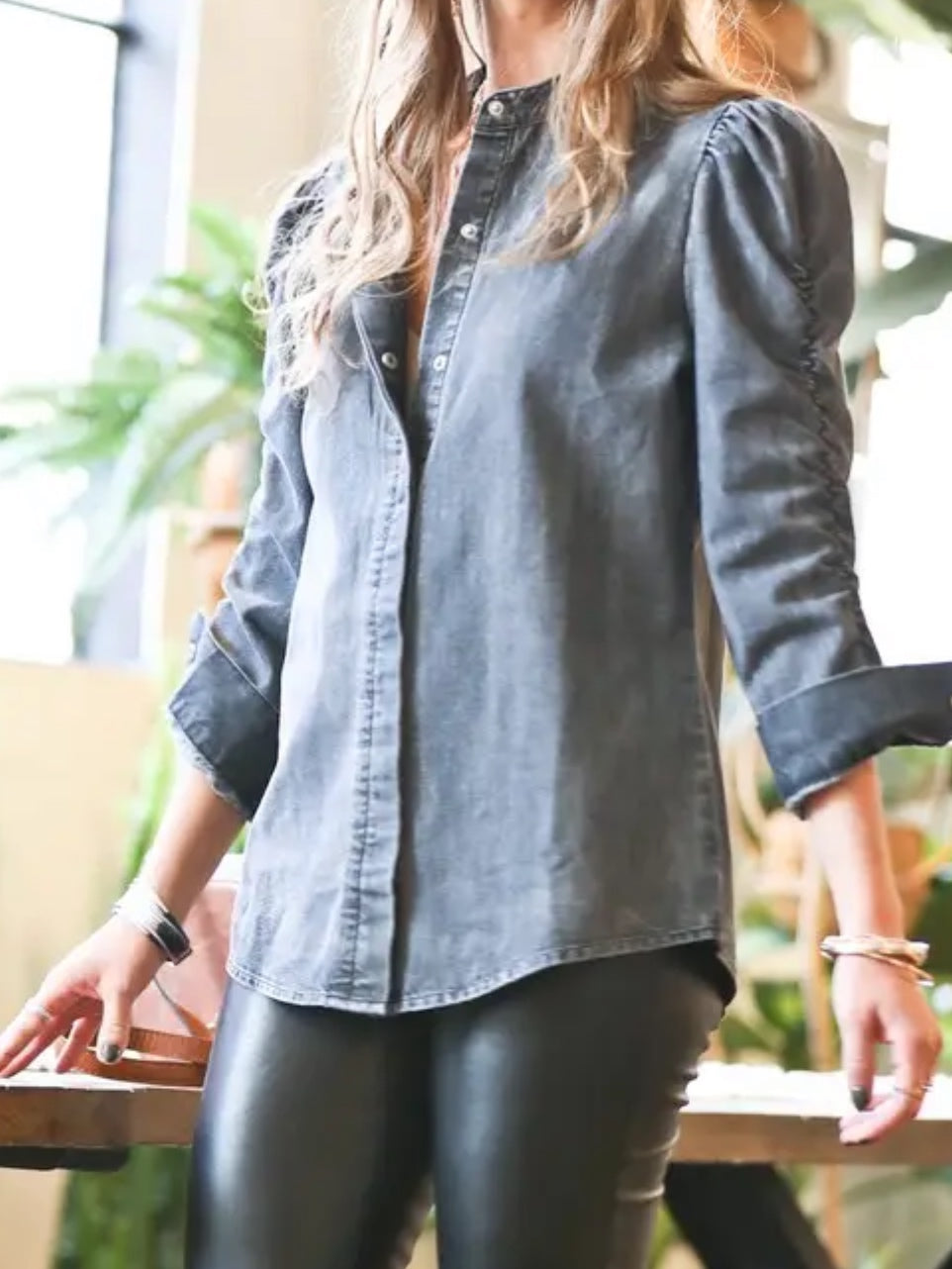Denim Ruched Sleeve Top Denim Ruched Sleeve Top
